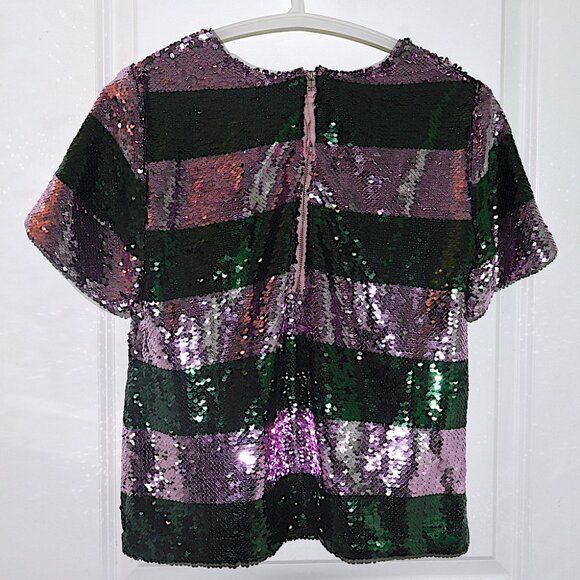 NWT Anthropologie Maeve Short-Sleeve Sequin Striped Top in Purple Motif - Picture 4 of 6